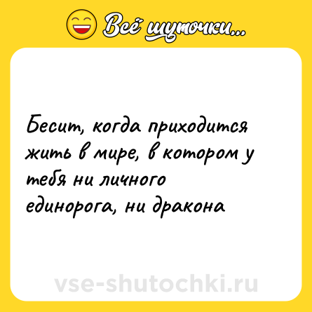Шутка: Бесит, когда приходится жить в мире, в котором у тебя ни личного единорога, ни дракона
