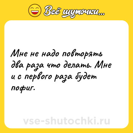 Шутка: Мне не надо повторять два раза что делать. Мне и с первого раза будет пофиг.