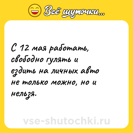 Шутка: С 12 мая работать, свободно гулять и ездить на личных авто не только можно, но и нельзя.