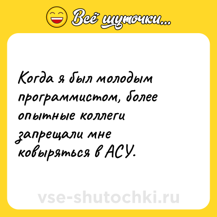 Шутка: Когда я был молодым программистом, более опытные коллеги запрещали мне ковыряться в АСУ.
