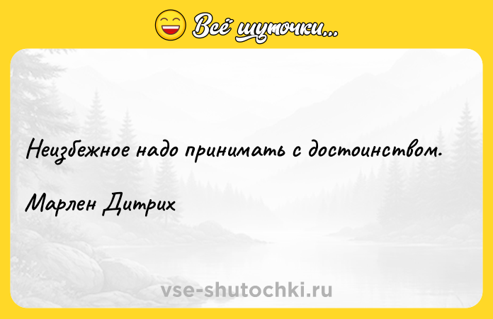 Цитата: Неизбежное надо принимать с достоинством.Марлен Дитрих