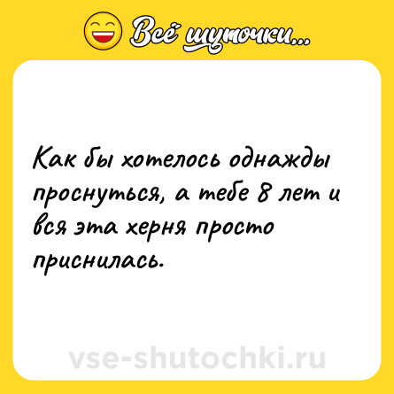 Шутка: Как бы хотелось однажды проснуться, а тебе 8 лет и вся эта херня просто приснилась.