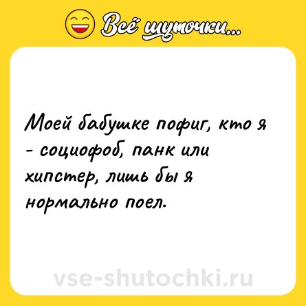 Шутка: Моей бабушке пофиг, кто я - социофоб, панк или хипстер, лишь бы я нормально поел.