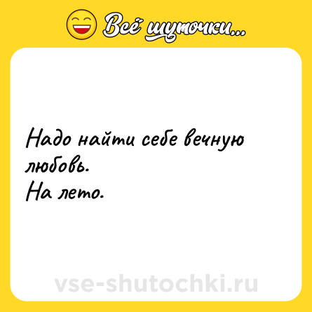 Шутка: Надо найти себе вечную любовь.<br>На лето.