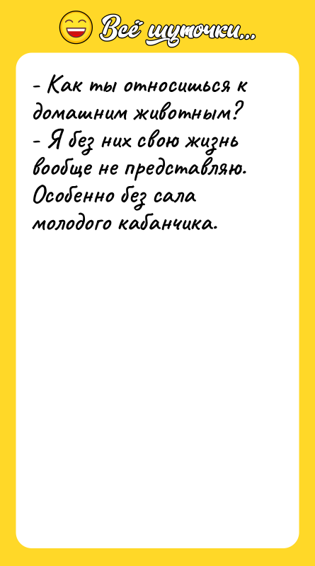 - Как ты относишься к домашним животным? - Я без
