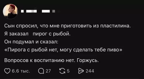 Уровень воспитания: Бог! 😂 - Сын спросил, что мне приготовить из пластилина. Я заказал пирог
