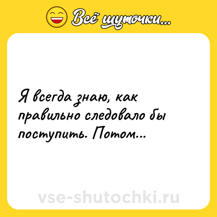 Шутка: Я всегда знаю, как правильно следовало бы поступить. Потом...