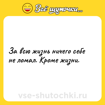 Шутка: За всю жизнь ничего себе не ломал. Кроме жизни.
