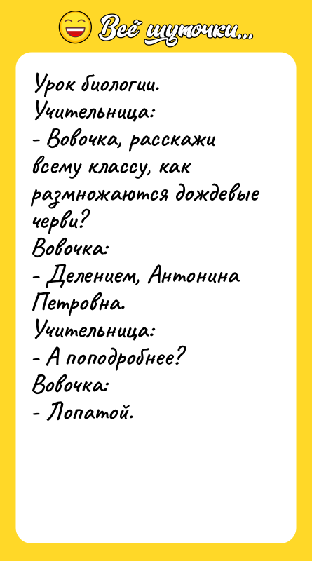 Урок биологии. Учительница: - Вовочка, расскажи всему классу, как размножаются
