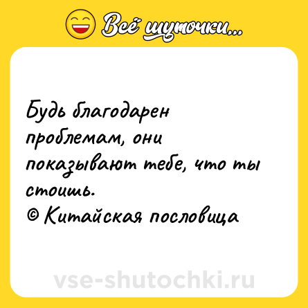 Шутка: Будь благодарен проблемам, они показывают тебе, что ты стоишь. <br>© Китайская пословица