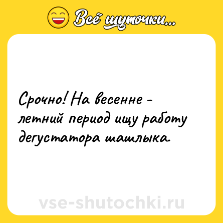 Шутка: Срочно! На весенне - летний период ищу работу дегустатора шашлыка.
