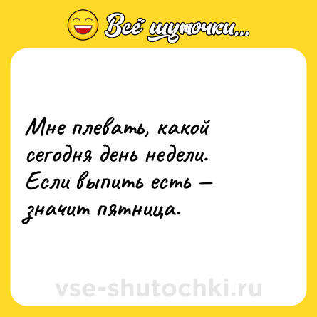 Шутка: Мне плевать, какой сегодня день недели. Если выпить есть — значит пятница.