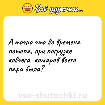 Шутка: А точно что во времена потопа, при погрузке ковчега, комаров всего пара была?