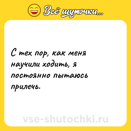 Шутка: С тех пор, как меня научили ходить, я постоянно пытаюсь прилечь.