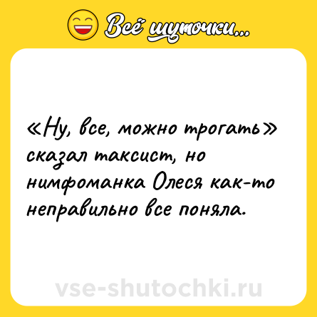 Шутка: «Ну, все, можно трогать» сказал таксист, но нимфоманка Олеся как-то неправильно все поняла.