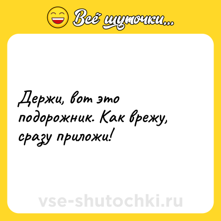 Шутка: Держи, вот это подорожник. Как врежу, сразу приложи!