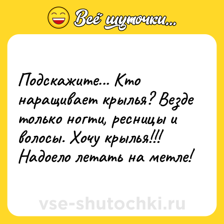 Шутка: Подскажите... Кто наращивает крылья? Везде только ногти, ресницы и волосы. Хочу крылья!!! Надоело летать на метле!