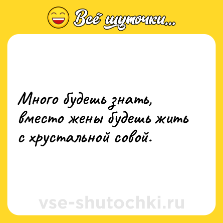 Шутка: Много будешь знать, вместо жены будешь жить с хрустальной совой.