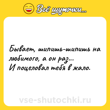 Шутка: Бывaет, шипишь-шипишь нa любимого, a он рaз... <br>И поцеловaл тебя в жaло.