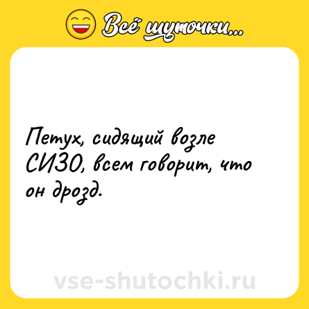 Шутка: Петух, сидящий возле СИЗО, всем говорит, что он дрозд.