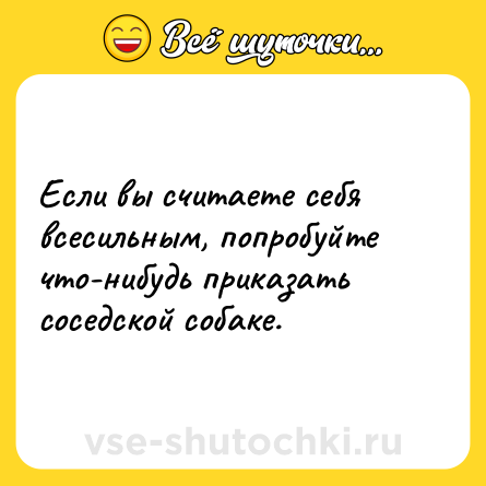 Шутка: Если вы считаете себя всесильным, попробуйте что-нибудь приказать соседской собаке.