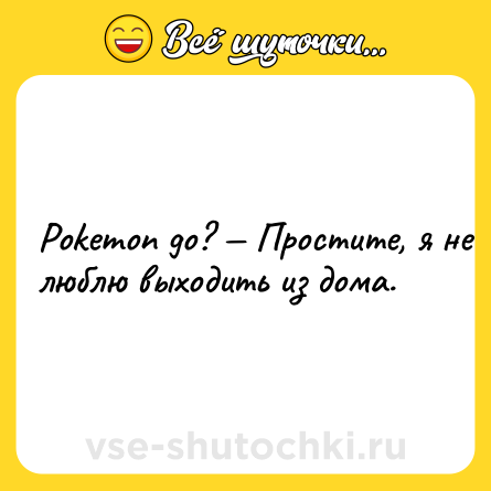 Шутка: Pokemon go? — Простите, я не люблю выходить из дома.