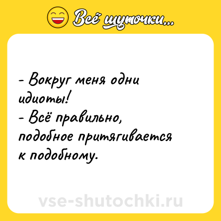 Шутка: - Вокруг меня одни идиоты!<br>- Всё правильно, подобное притягивается к подобному.