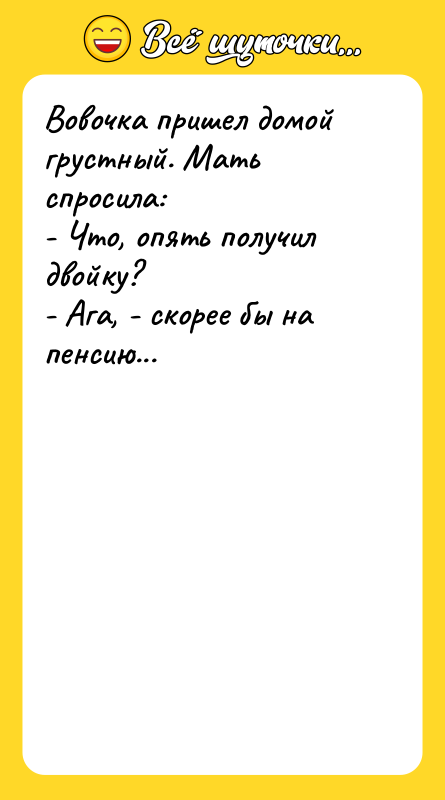 Вовочка пришел домой грустный. Мать спросила: - Что, опять получил