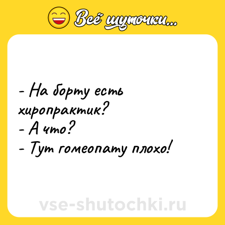 Шутка: - На борту есть хиропрактик?<br>- А что?<br>- Тут гомеопату плохо!