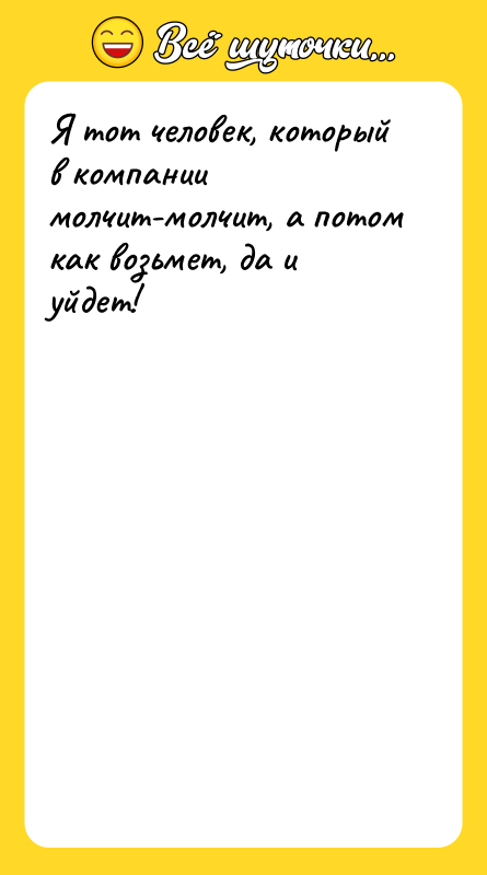 Я тот человек, который в компании молчит-молчит, а потом как
