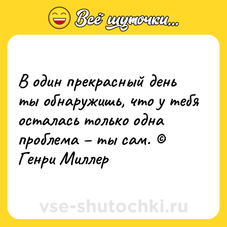 Шутка: В один прекрасный день ты обнаружишь, что у тебя осталась только одна проблема – ты сам. © Генри Миллер