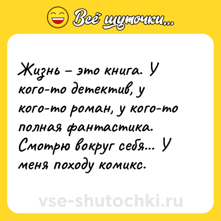 Шутка: Жизнь – это книга. У кого-то детектив, у кого-то роман, у кого-то полная фантастика. Смотрю вокруг себя... У меня походу комикс.