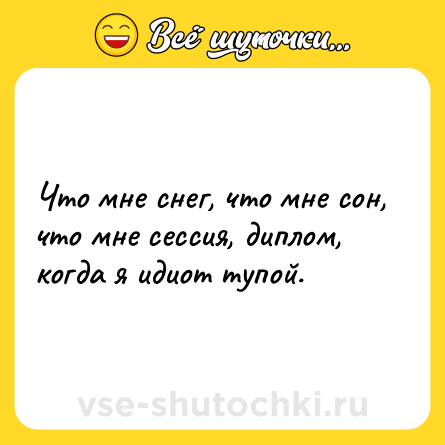 Шутка: Что мне снег, что мне сон, что мне сессия, диплом, когда я идиот тупой.