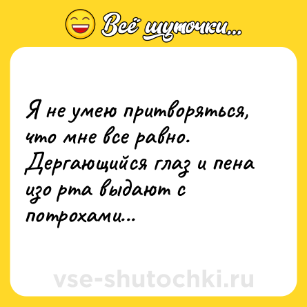 Шутка: Я не умею притворяться, что мне все равно. <br>Дергающийся глаз и пена изо рта выдают с потрохами...