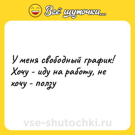 Шутка: У меня свободный график! <br>Хочу - иду на работу, не хочу - ползу