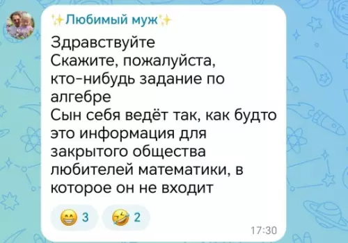 Мам, я не в клубе! 😂 Алгебра — это боль - Любимый муж Здравствуйте Скажите, пожалуйста, кто-нибудь задание по алгебре Сын