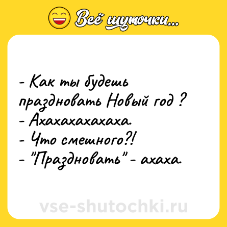 Шутка: - Как ты будешь праздновать Новый год ? <br>- Ахахахахахаха. <br>- Что смешного?! <br>- 