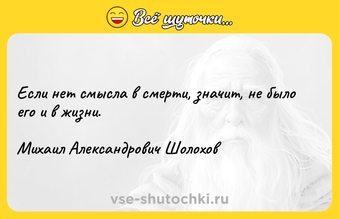 Цитата: Если нет смысла в смерти, значит, не было его и в жизни. Михаил Александрович Шолохов