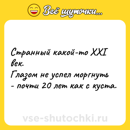 Шутка: Странный какой-то ХХI век.<br>Глазом не успел моргнуть - почти 20 лет как с куста.