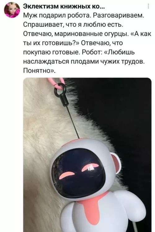 Когда робот выдал базу 🤖🥒 - Муж подарил робота. Разговариваем. Спрашивает, что я люблю есть. Отвечаю,
