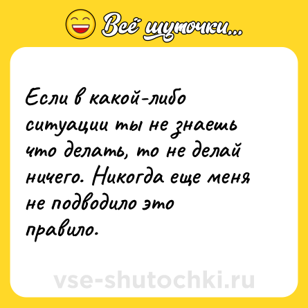 Шутка: Если в какой-либо ситуации ты не знаешь что делать, то не делай ничего. Никогда еще меня не подводило это правило.