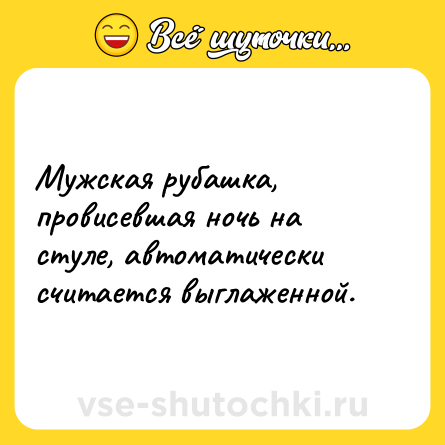 Шутка: Мужская рубашка, провисевшая ночь на стуле, автоматически считается выглаженной.