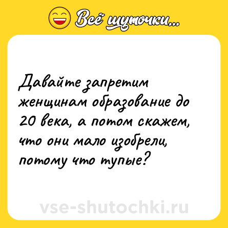 Шутка: Давайте запретим женщинам образование до 20 века, а потом скажем, что они мало изобрели, потому что тупые?
