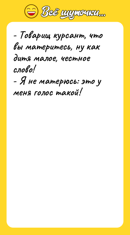 - Товарищ курсант, что вы материтесь, ну как дитя малое,