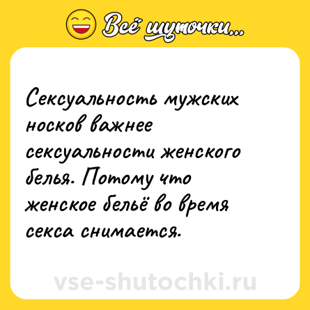 Шутка: Сексуальность мужских носков важнее сексуальности женского белья. Потому что женское бельё во время секса снимается.