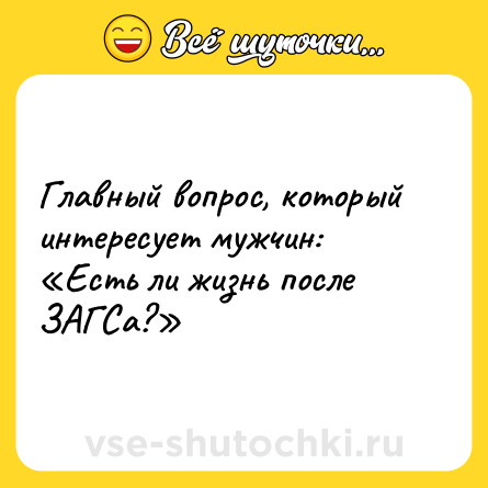 Шутка: Главный вопрос, который интересует мужчин: Есть ли жизнь после ЗАГСа?