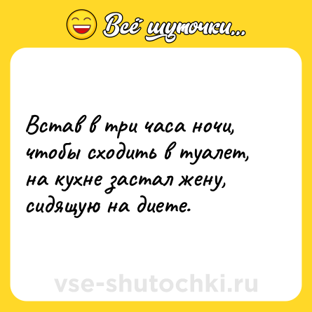 Шутка: Встав в три часа ночи, чтобы сходить в туалет, на кухне застал жену, сидящую на диете.