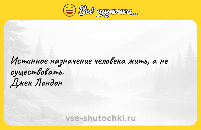 Цитата: Истинное назначение человека жить, а не существовать. Джек Лондон