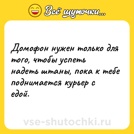 Шутка: Домофон нужен только для того, чтобы успеть надеть штаны, пока к тебе поднимается курьер с едой.