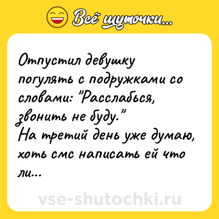 Шутка: Отпустил девушку погулять с подружками со словами: 